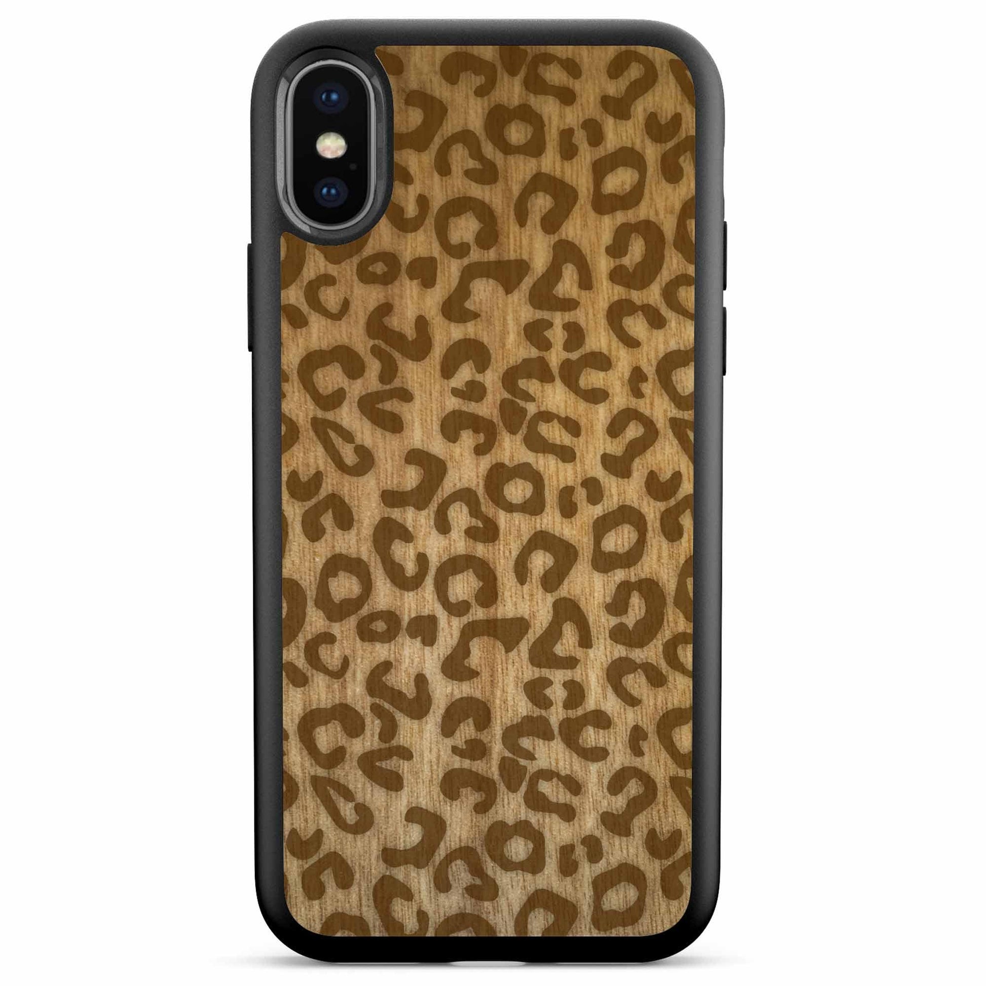 Natural Tanginika Wood Engraved Cheetah Print Protective Phone Case - Lovez Aqua© - 