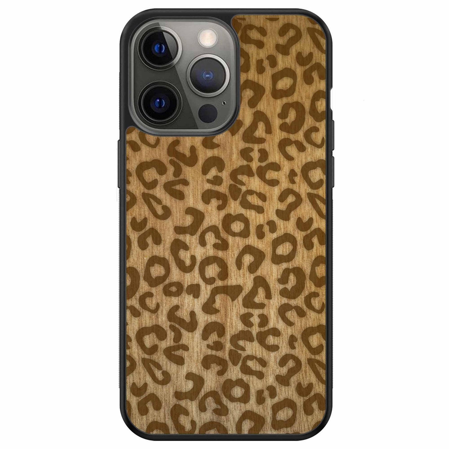 Natural Tanginika Wood Engraved Cheetah Print Protective Phone Case - Lovez Aqua© - 