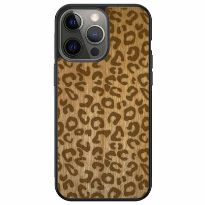 Natural Tanginika Wood Engraved Cheetah Print Protective Phone Case - Lovez Aqua© - 