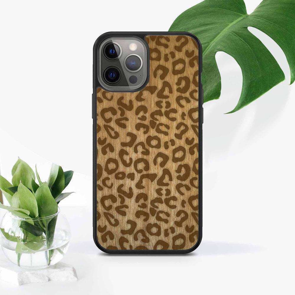 Natural Tanginika Wood Engraved Cheetah Print Protective Phone Case - Lovez Aqua© - 