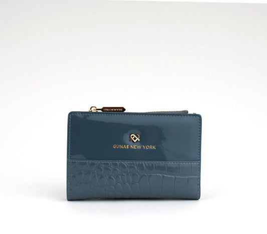 Navy Blue Crocodile Texture Vegan Leather Women’s Wallet with Gold-Tone Zipper - Lovez Aqua© - 