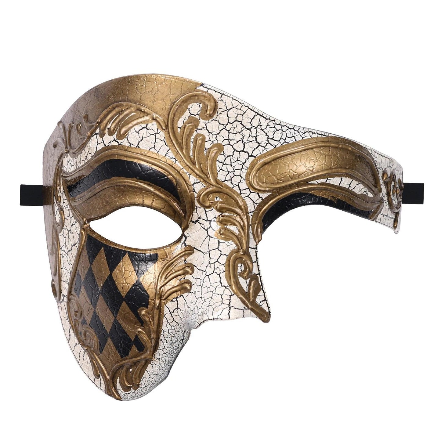 Phantom of the Opera Crackled Half Face Venetian Masquerade Mask - Lovez Aqua© - 