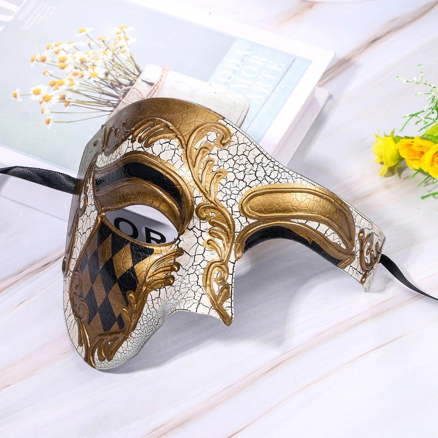 Phantom of the Opera Crackled Half Face Venetian Masquerade Mask - Lovez Aqua© - 