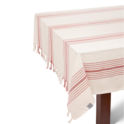 Red & White Cotton Tablecloth Set with Frayed Tassels - Lovez Aqua© - 