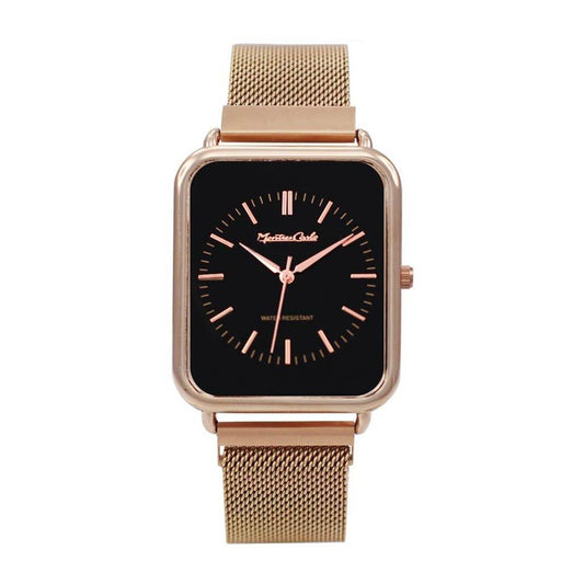 Rose Gold-Tone Mesh Band Women’s Watch with Square Black Dial & Roman Numerals - Lovez Aqua© - 