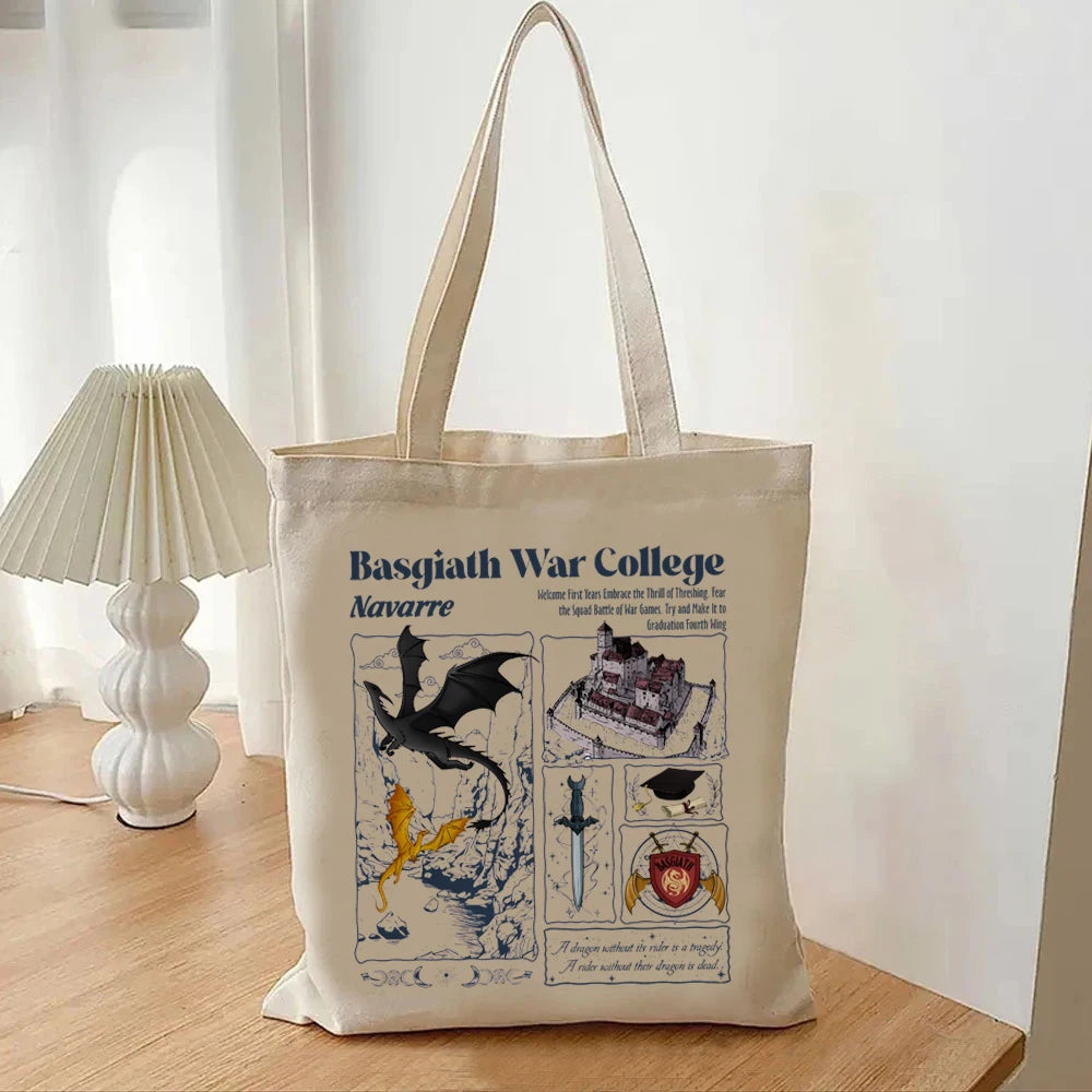 Fourth Wing Basgiath War College Fantasy Dragon Book Canvas Tote Bag