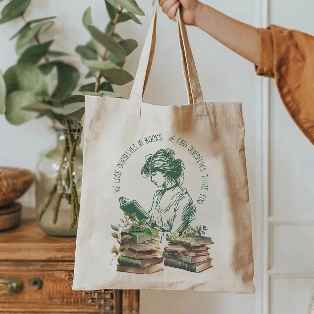 Jane Austin "We Lose Ourselves in Books" Librarian Canvas Tote Bag