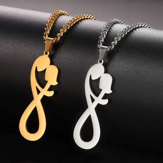 Romantic Man & Woman Couple Hugging Forever Infinity Pendant Necklace