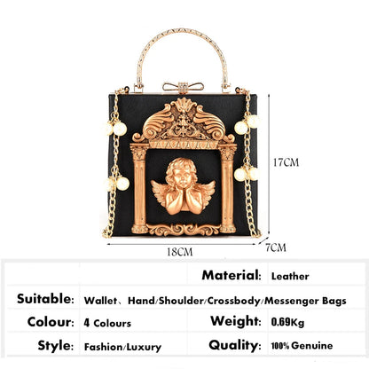 Luxury Cupid Angel Gilded Vintage Style Square Faux Leather Women's Handbag - 80d3e6-0e.myshopify.com - -  