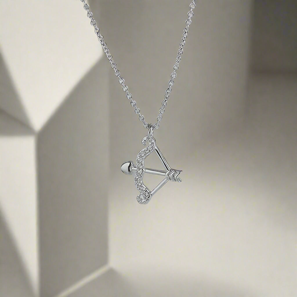 Women's Silver Cupid's Bow & Arrow Love Necklace with Cubic Zirconia