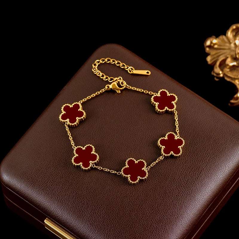 Luxury Black & Gold Five Leaf Clover Flower Necklace, Bracelet & Earrings Set - 80d3e6-0e.myshopify.com - Red Bracelet -  Red Bracelet