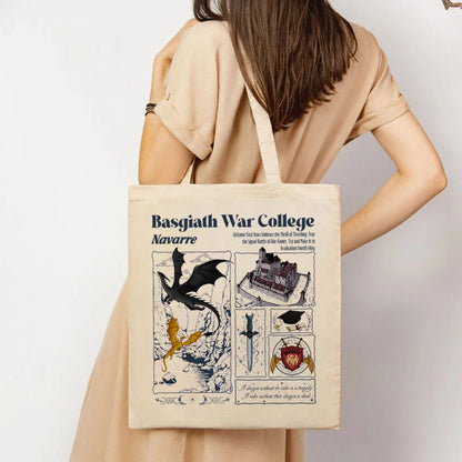 Fourth Wing Basgiath War College Fantasy Dragon Book Canvas Tote Bag