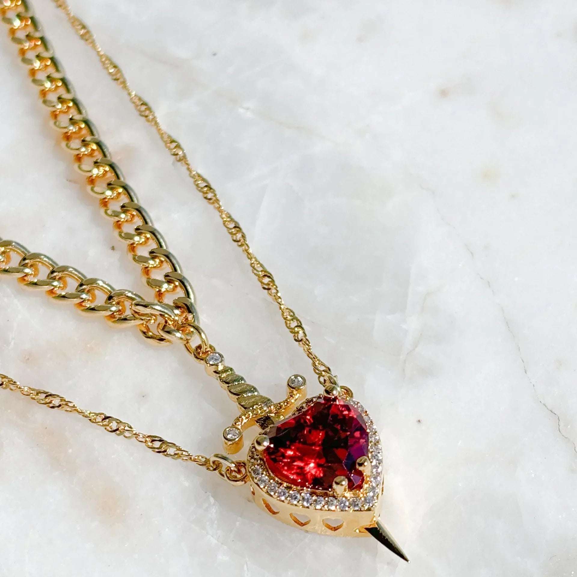 Gothic Heart & Sword Red Zircon Fantasy Pendant Couple Necklaces (2 Pcs) - 80d3e6-0e.myshopify.com - -  