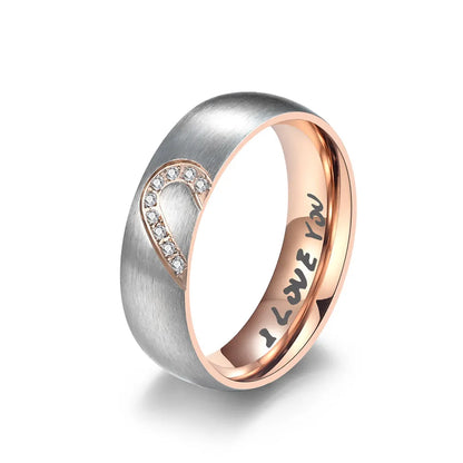 Rose Gold/Black Engraved Zircon Love Heart Matching Couple Promise Ring - 80d3e6-0e.myshopify.com - Rose Gold Color / 5 -  Rose Gold Color