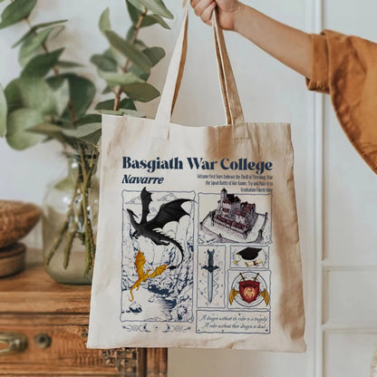 Fourth Wing Basgiath War College Fantasy Dragon Book Canvas Tote Bag