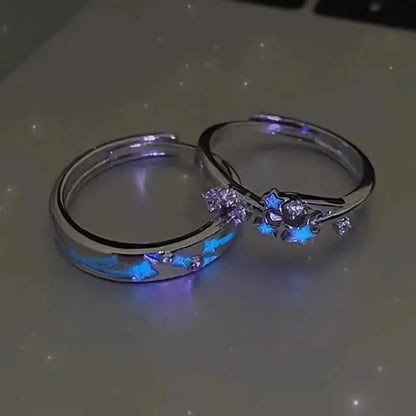 Luminous Galaxy Star Silver Glow in the Dark Matching Couple Ring - 80d3e6-0e.myshopify.com - -  