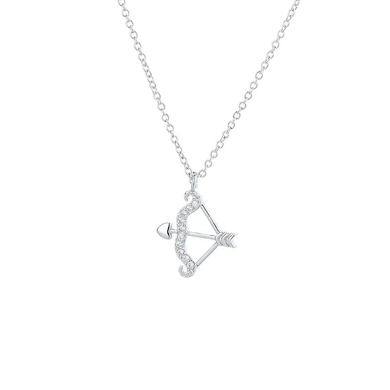 Women's Silver Cupid's Bow & Arrow Love Necklace with Cubic Zirconia