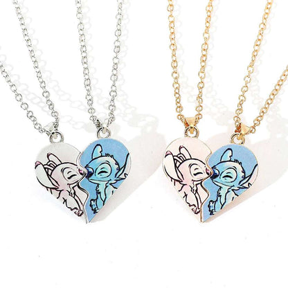 Disney's Stitch & Angel Blue & Pink Love Heart Romantic Couple Necklaces (2 Pcs) - 80d3e6-0e.myshopify.com - -  