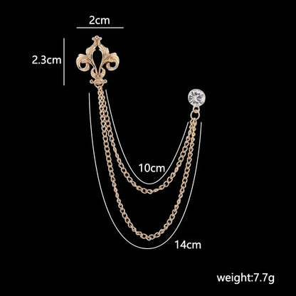 Elegant Fleur de Lis Men's Tassel Chain Brooch Pin with Rhinestone Embellishment - 80d3e6-0e.myshopify.com - -  