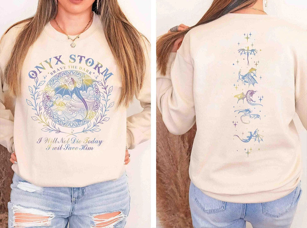 Onyx Storm Fourth Wing "Brave the Dark" Multicolored Women's Book Sweatshirt