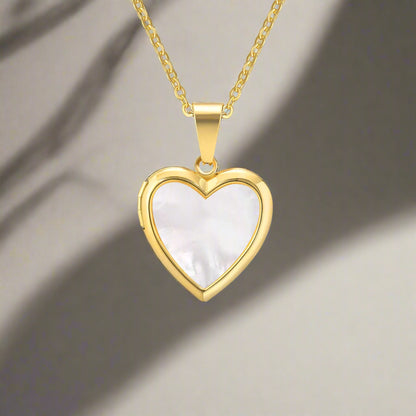 Women's White Shell Love Heart Openable Locket Necklace with Gold/Silver Gilding - 80d3e6-0e.myshopify.com - -  