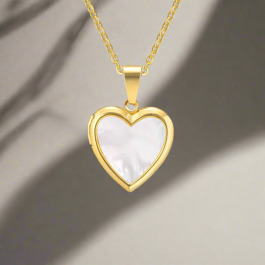 Women's White Shell Love Heart Openable Locket Necklace with Gold/Silver Gilding