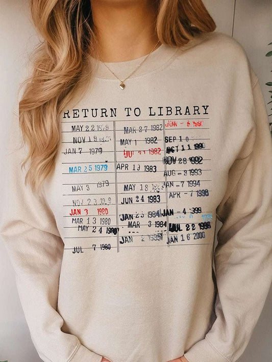 Return to Library Vintage Book Date Stamps Vintage Women's Librarian Sweatshirt - Lovez Aqua© - Khaki / S