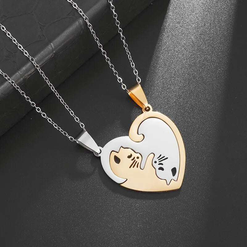 Romantic Cat Love Heart Ying & Yang Matching Couple Necklaces (2 Pcs) - 80d3e6-0e.myshopify.com - Gold -  Gold