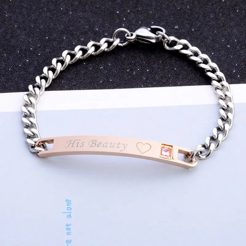 His Queen Her King or His Beauty Her Beast Black Rose Gold Couple Bar Bracelets - 80d3e6-0e.myshopify.com - Rose Beauty -  Rose Beauty