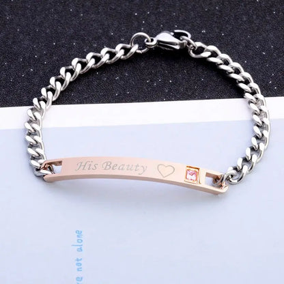 His Queen Her King or His Beauty Her Beast Black Rose Gold Couple Bar Bracelets - 80d3e6-0e.myshopify.com - Rose Beauty -  Rose Beauty