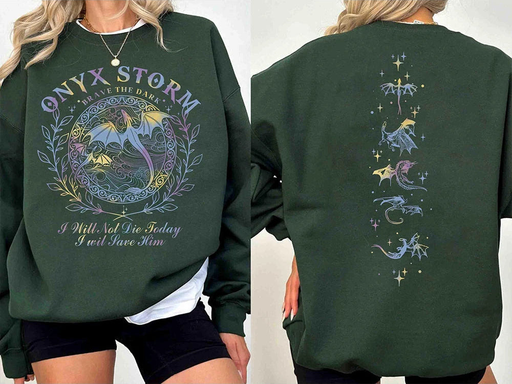 Onyx Storm Fourth Wing "Brave the Dark" Multicolored Women's Book Sweatshirt