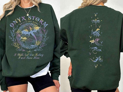 Onyx Storm Fourth Wing "Brave the Dark" Multicolored Women's Book Sweatshirt - 80d3e6-0e.myshopify.com - Green / S -  Green