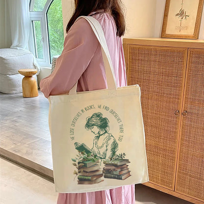 Jane Austin "We Lose Ourselves in Books" Librarian Canvas Tote Bag