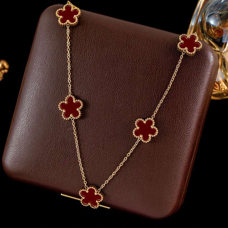 Luxury Black & Gold Five Leaf Clover Flower Necklace, Bracelet & Earrings Set - 80d3e6-0e.myshopify.com - Red Necklace -  Red Necklace