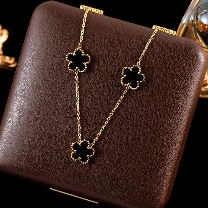 Luxury Black & Gold Five Leaf Clover Flower Necklace, Bracelet & Earrings Set - 80d3e6-0e.myshopify.com - Black Necklace -  Black Necklace