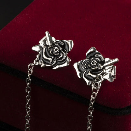 Vintage Gothic Silver Rose Men's Tassel Chain Suit Lapel Brooch Pin - 80d3e6-0e.myshopify.com - -  