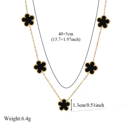 Luxury Black & Gold Five Leaf Clover Flower Necklace, Bracelet & Earrings Set - 80d3e6-0e.myshopify.com - -  