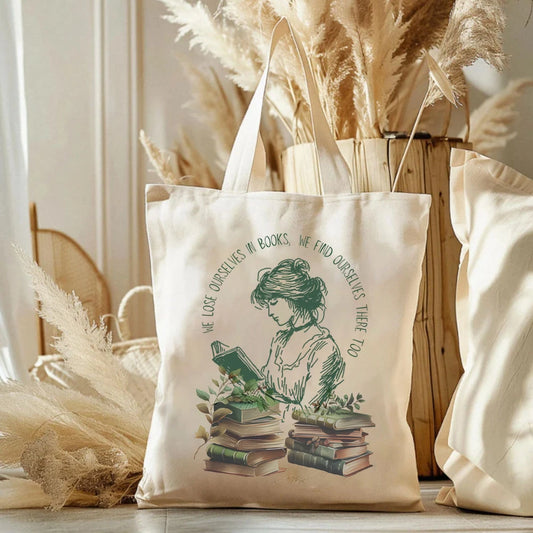 Jane Austin "We Lose Ourselves in Books" Librarian Canvas Tote Bag