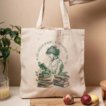 Jane Austin "We Lose Ourselves in Books" Librarian Canvas Tote Bag