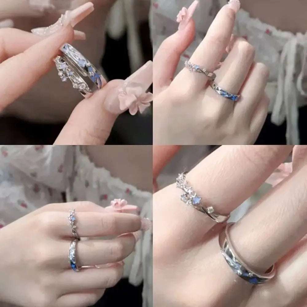 Luminous Galaxy Star Silver Glow in the Dark Matching Couple Ring - 80d3e6-0e.myshopify.com - -  