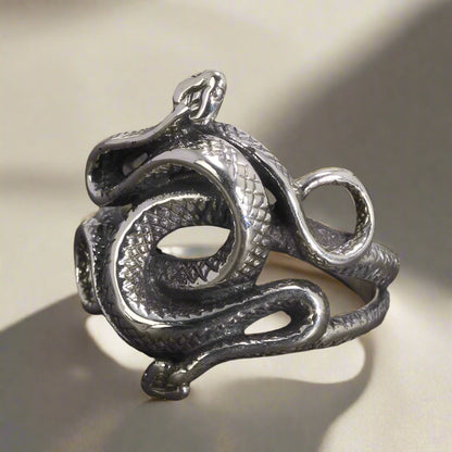 S925 Sterling Silver Harry Potter Slytherin Snake Unisex Punk Ring