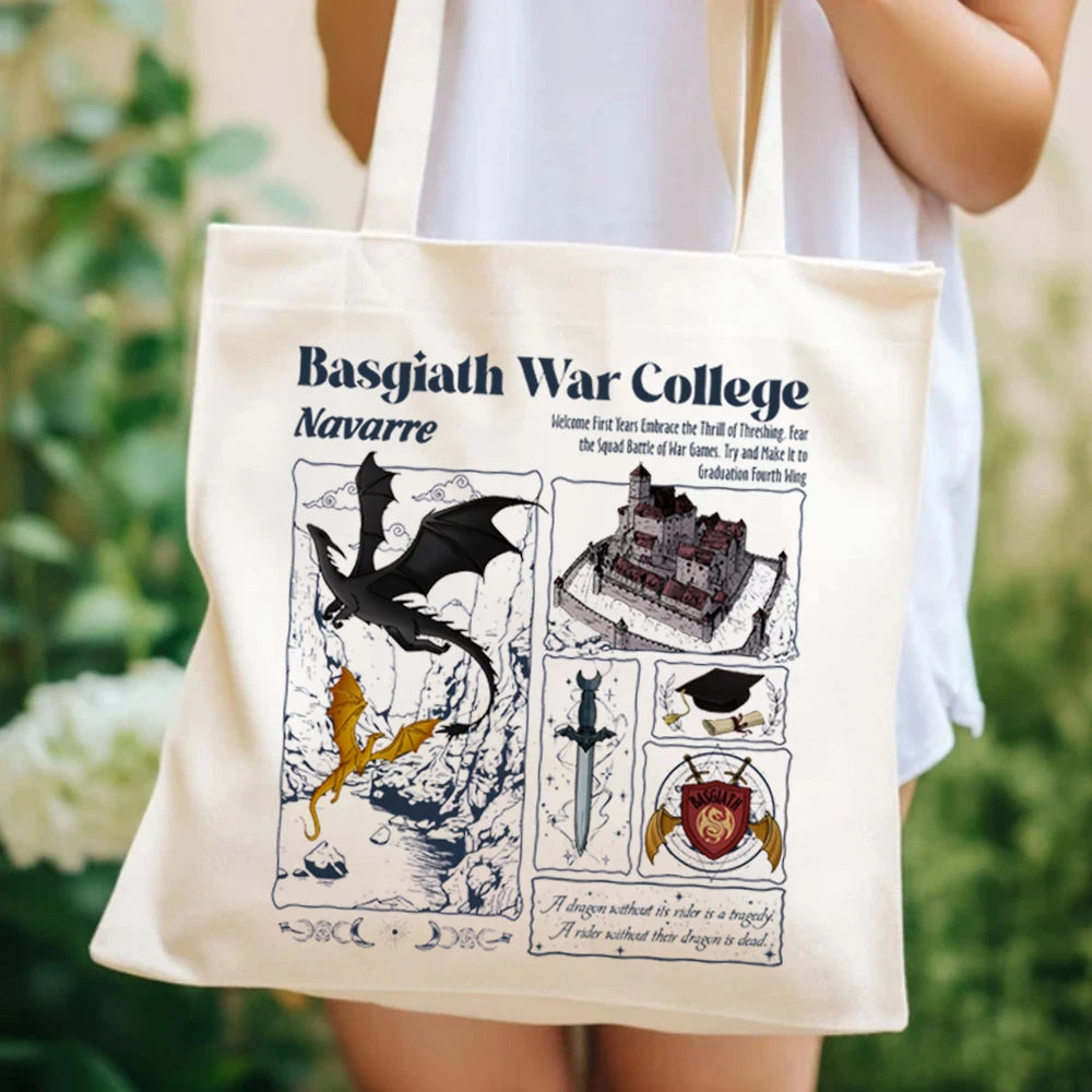 Fourth Wing Basgiath War College Fantasy Dragon Book Canvas Tote Bag