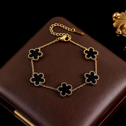 Luxury Black & Gold Five Leaf Clover Flower Necklace, Bracelet & Earrings Set - 80d3e6-0e.myshopify.com - Black Bracelet -  Black Bracelet