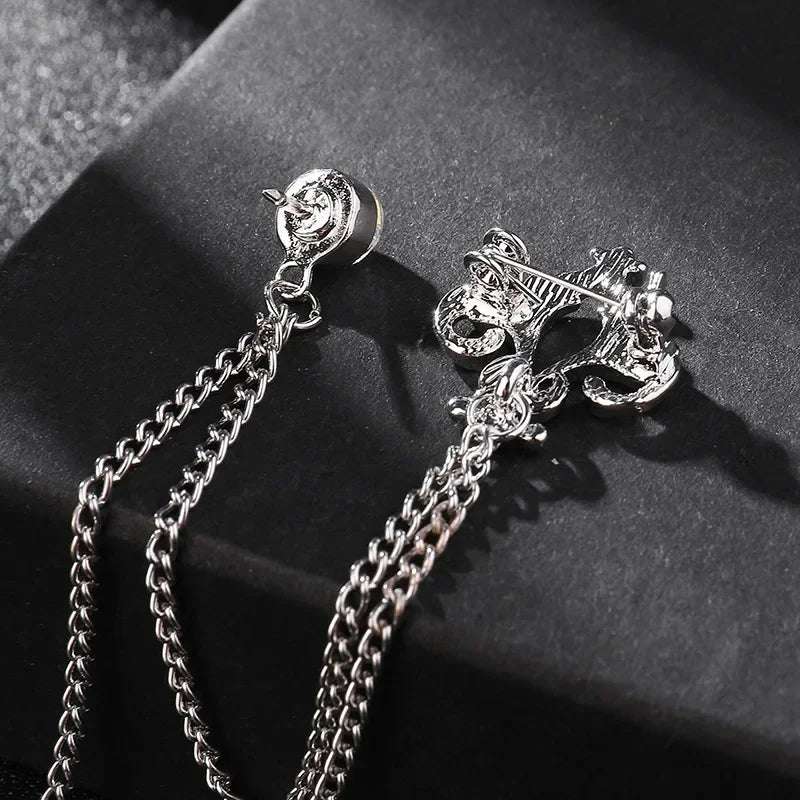 Elegant Fleur de Lis Men's Tassel Chain Brooch Pin with Rhinestone Embellishment - 80d3e6-0e.myshopify.com - -  