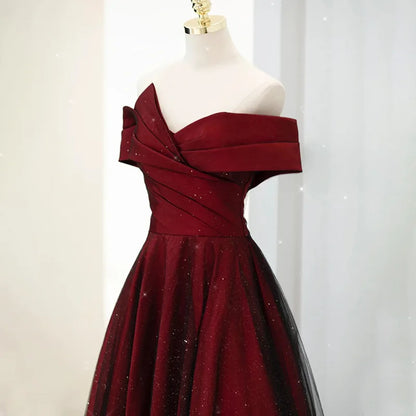 Elegant Crimson & Black Glitter Boat Neck Satin A-Line Evening Gown - 80d3e6-0e.myshopify.com - -  