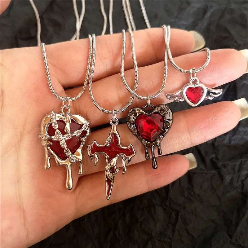 Vintage Gothic Red Love Heart Cross Pendant Snake Chain Necklace - 80d3e6-0e.myshopify.com - -  