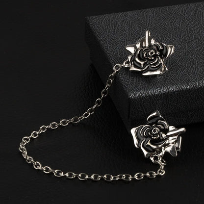 Vintage Gothic Silver Rose Men's Tassel Chain Suit Lapel Brooch Pin - 80d3e6-0e.myshopify.com - -  