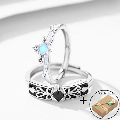 S925 Sterling Silver Princess & Knight Matching Couple Rings With Zircon Gems - Lovez Aqua© - 