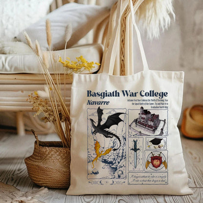 Fourth Wing Basgiath War College Fantasy Dragon Book Canvas Tote Bag