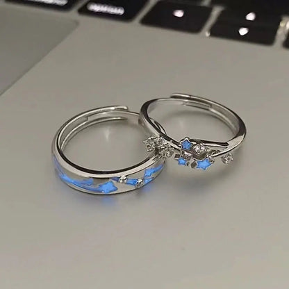 Luminous Galaxy Star Silver Glow in the Dark Matching Couple Ring - 80d3e6-0e.myshopify.com - -  